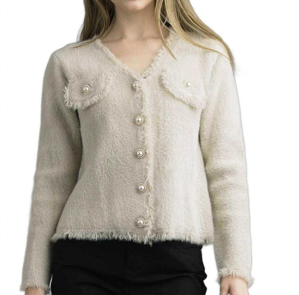 NEW TEMPO PARIS v neck chanel cardigan sweater in beige